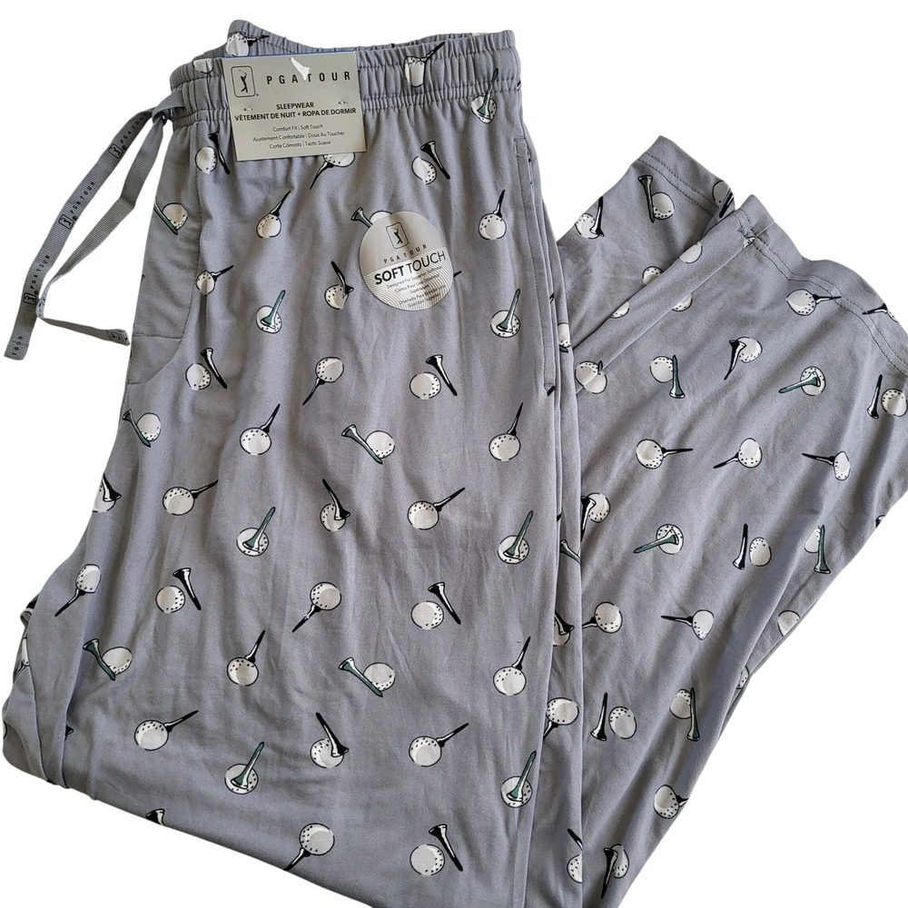 PGA Tour Mens XL Gray Golf Ball Tee Print Sleepwear‎ Pajama Pants Soft Touch NEW